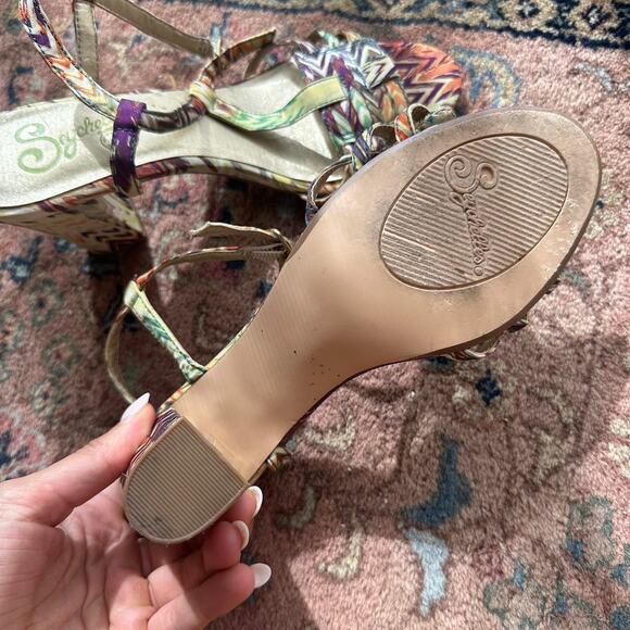 Seychelles Women's 7 Heels Multicolor Mum T-Strap Sandal Summer Heel - Picture 3 of 3